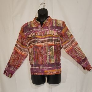 Size 2XL Ladies Sheeting Sleeve Orange Print Full Zip Jacket Preowned